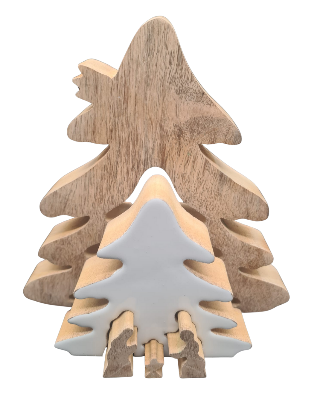 Holzweihnachtsbaum mit Krippenszene – Weihnachtsdeko aus Naturholz & Weißlack