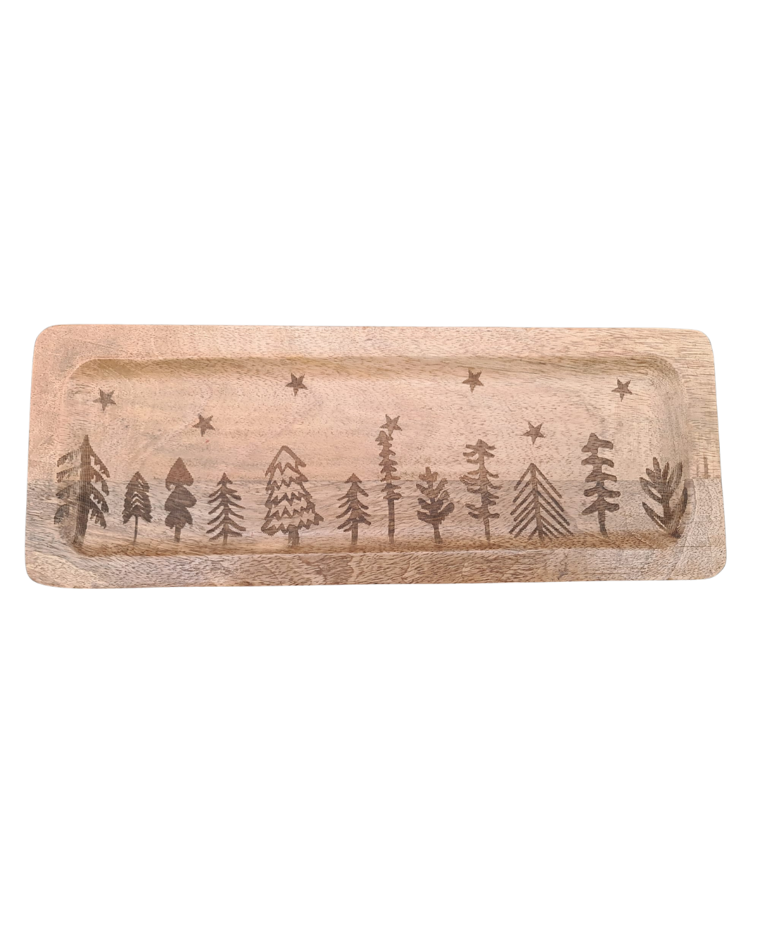Holztablett rechteckig mit Weihnachtsmotiv – Serviertablett & Dekotablett aus Mangoholz