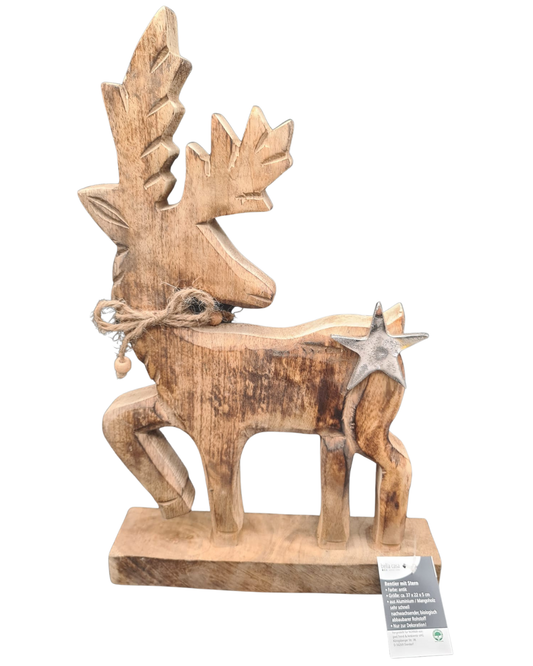 Holz-Rentier mit Stern – Mangoholz