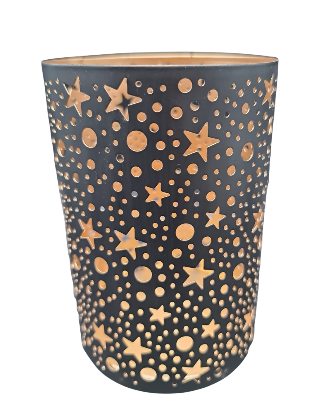 Windlicht Schwarz-Gold mit Sternenmuster