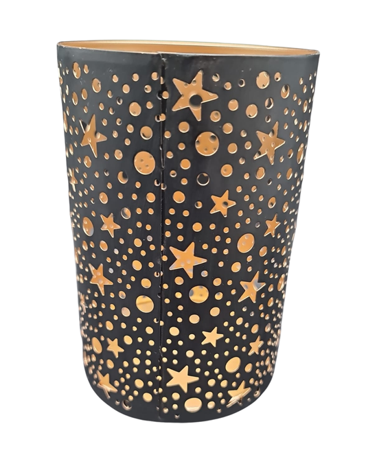 Windlicht Schwarz-Gold mit Sternenmuster