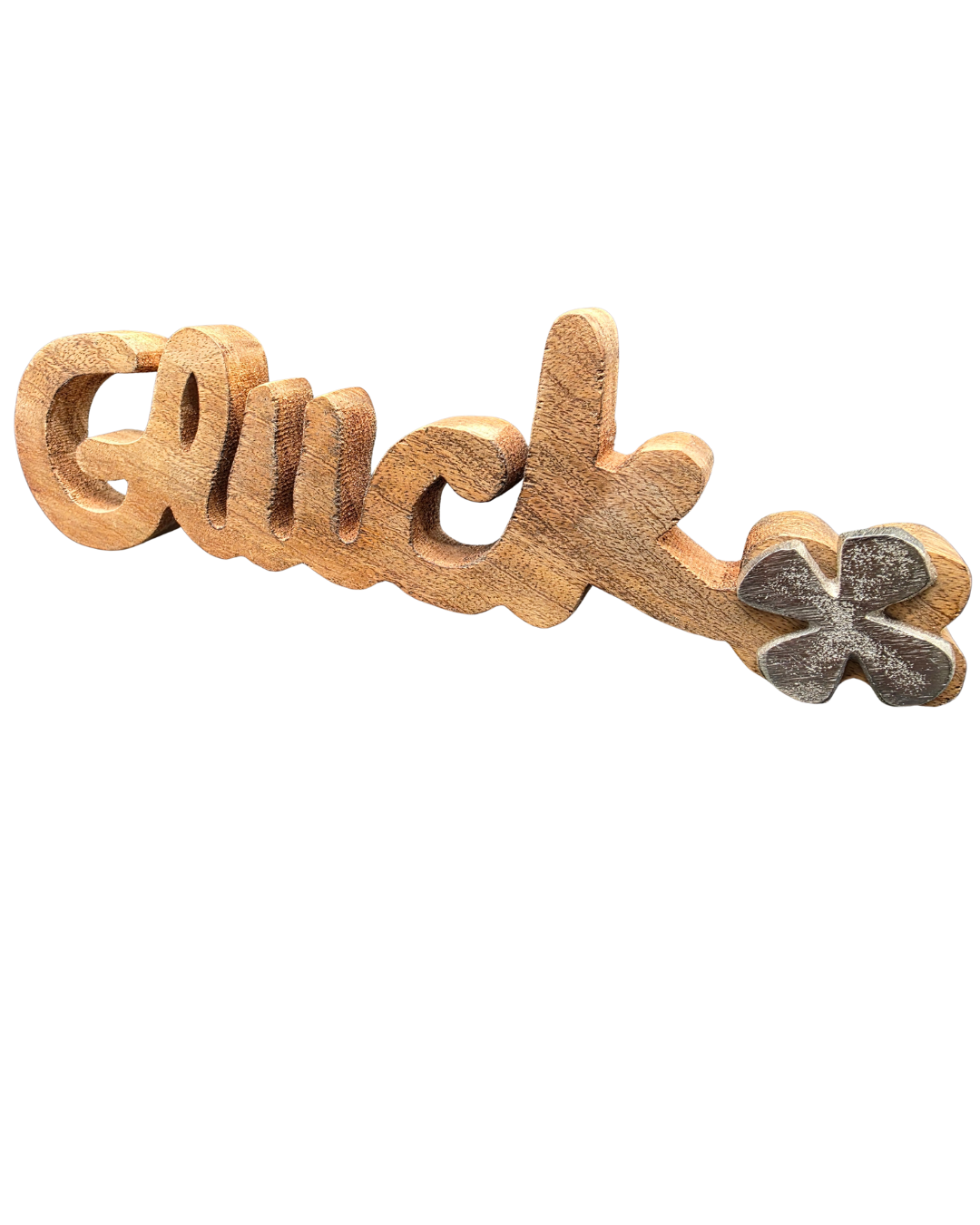 Schriftzug „Glück“ mit Kleeblatt